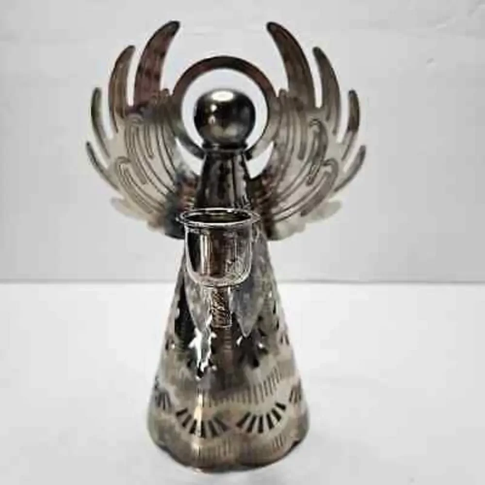 Vintage Metal‎ Angel Candlestick Holder Cutout Perforated Tin Holiday Christmas